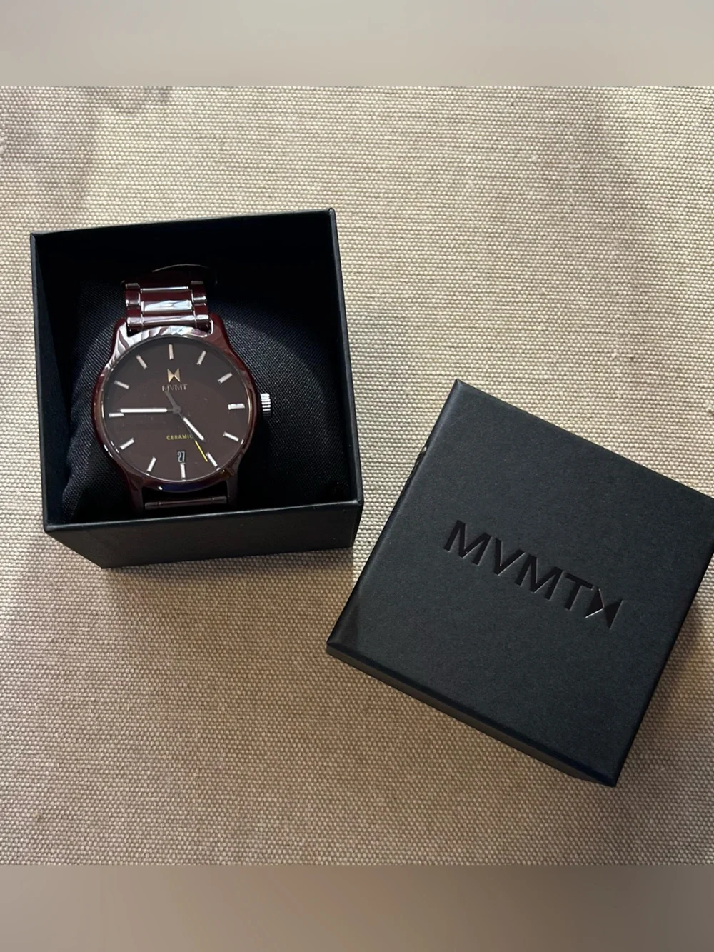 MVMT Classic II Burgundy Red Ceramic Watch With 44mm Face & Ceramic Bracelet